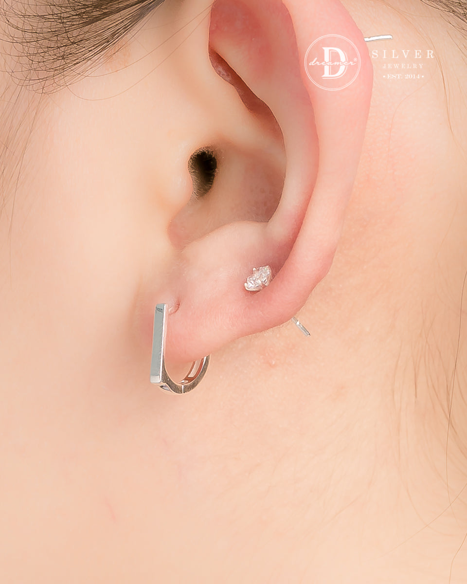Bông Tai Khoen Chữ D Đơn Giản - Minimal D Shape Silver Hoops 3250BTK