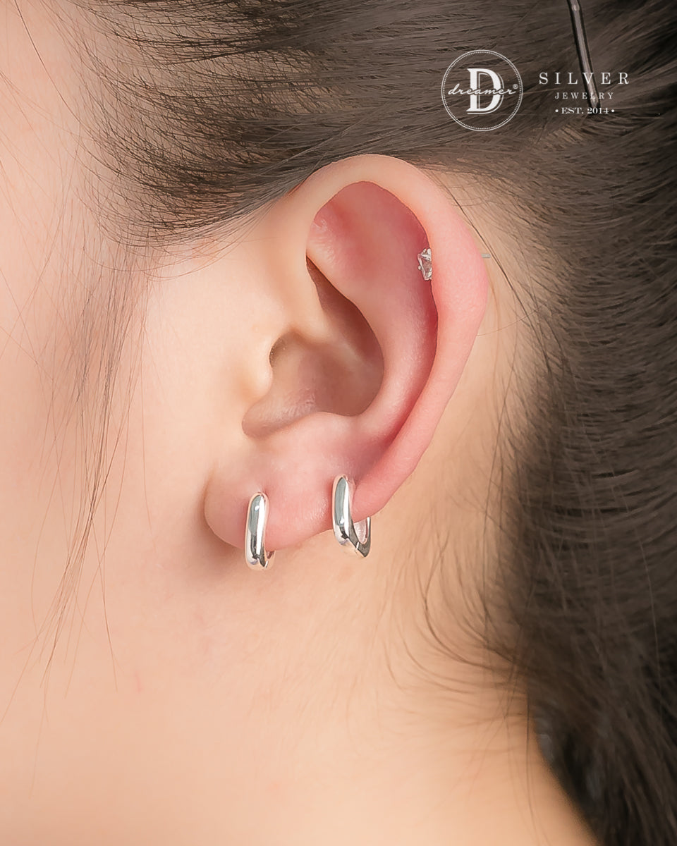 Bông Tai Khoen Vuông 11mm - Minimal Balloon Square Silver Hoops 3243BTK