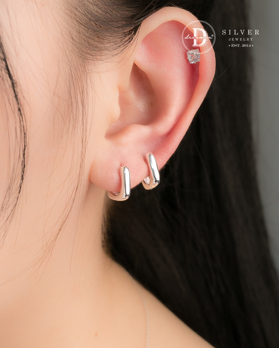 Bông Tai Khoen Vuông 11mm - Minimal Balloon Square Silver Hoops 3243BTK