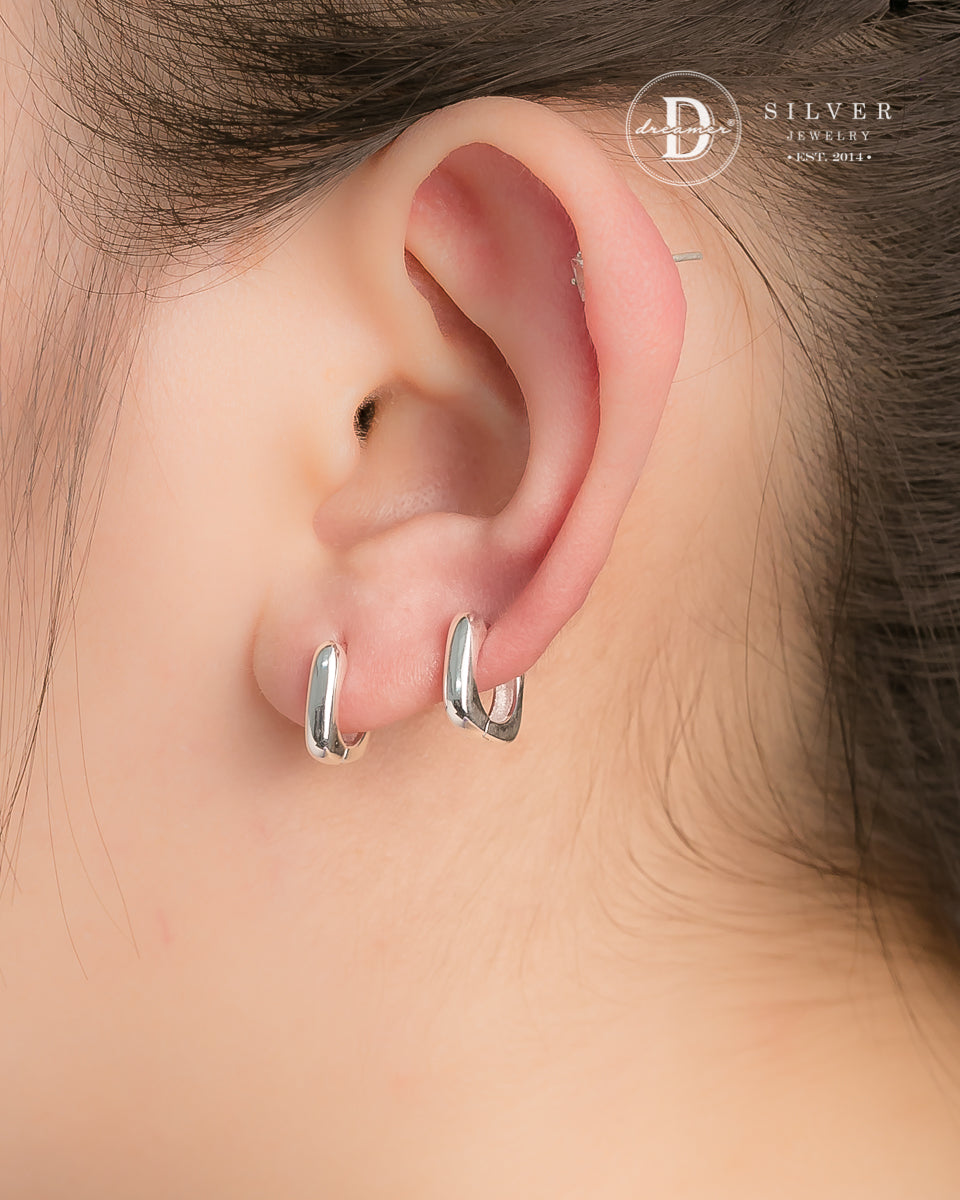 Bông Tai Khoen Vuông 11mm - Minimal Balloon Square Silver Hoops 3243BTK