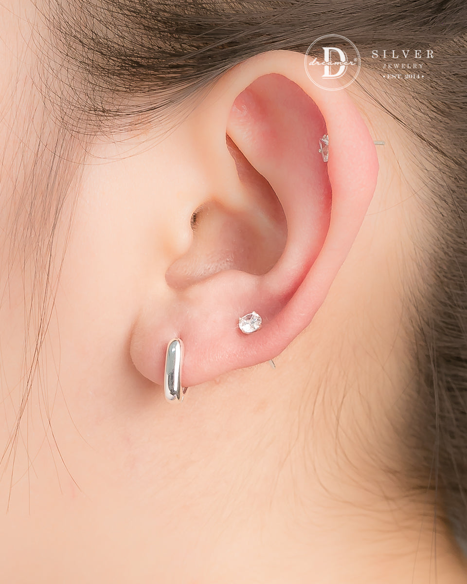 Bông Tai Khoen Vuông 11mm - Minimal Balloon Square Silver Hoops 3243BTK