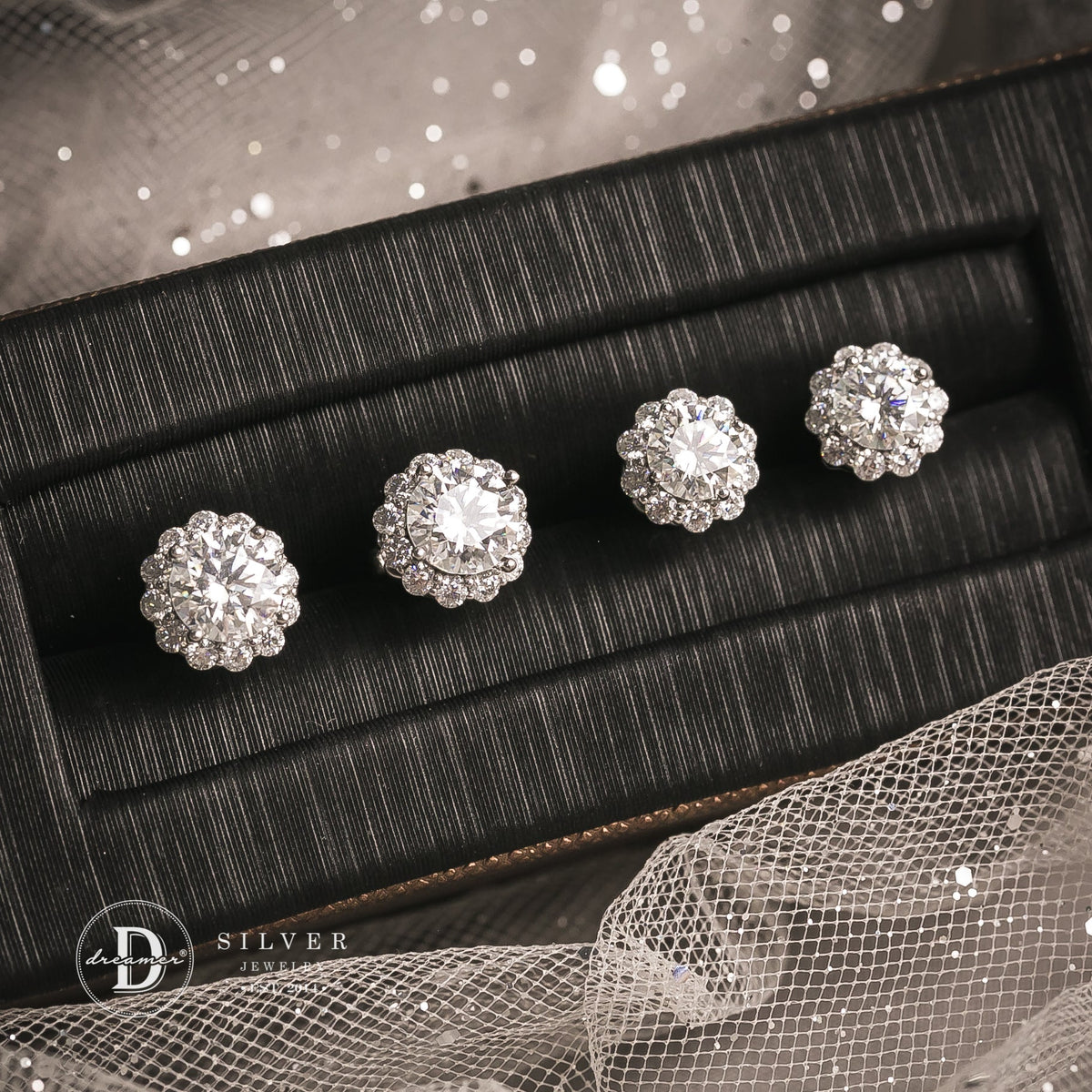 Bông Tai Bạc Cao Cấp Đá Moissanite