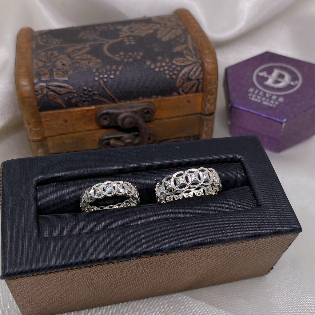Nhẫn Kim Tiền Bản Móc Máy Đính 1 Viên Đá - Silver Ring 2659NH
