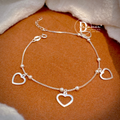 Lắc Tay Bạc 925 Dây Box Charm 3 Trái Tim Rỗng Nữ Tính (Trio Open Hearts)