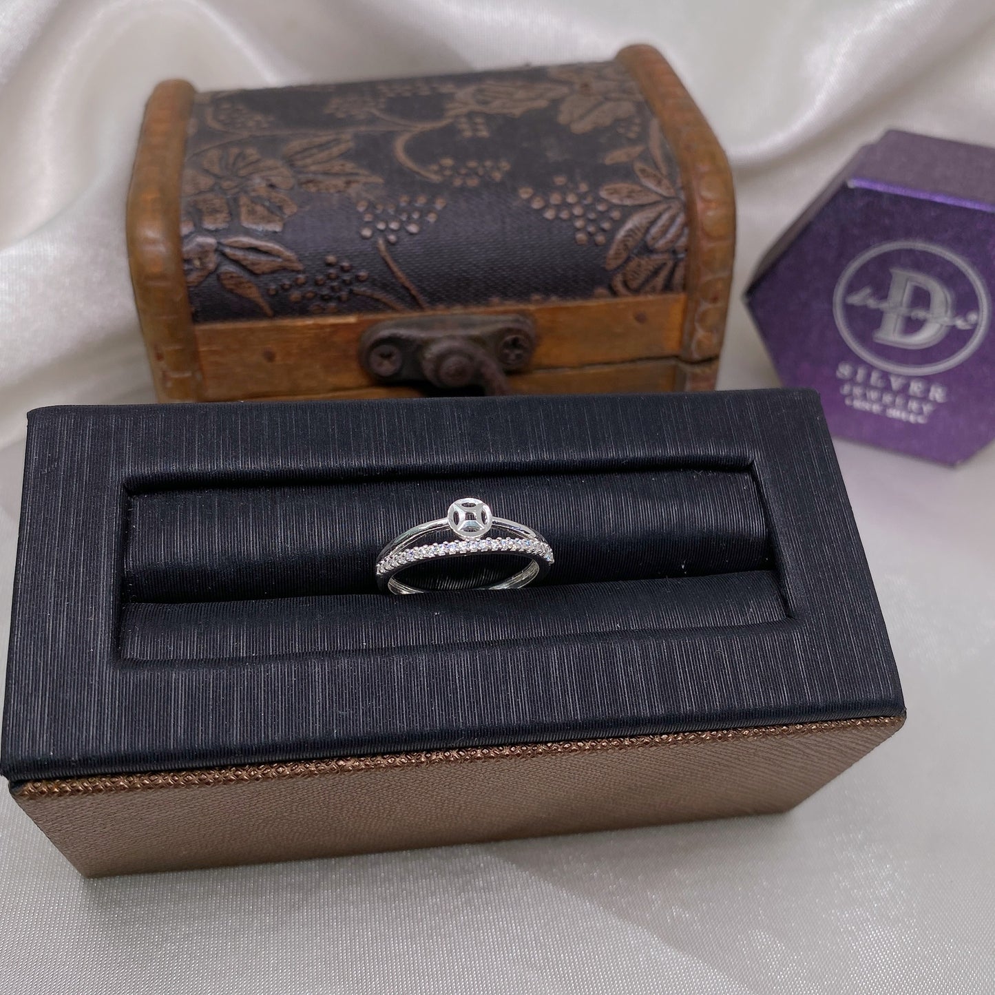 Nhẫn Đồng Tiền 1 Line Đính Đá Trắng - Silver Ring 2205NH