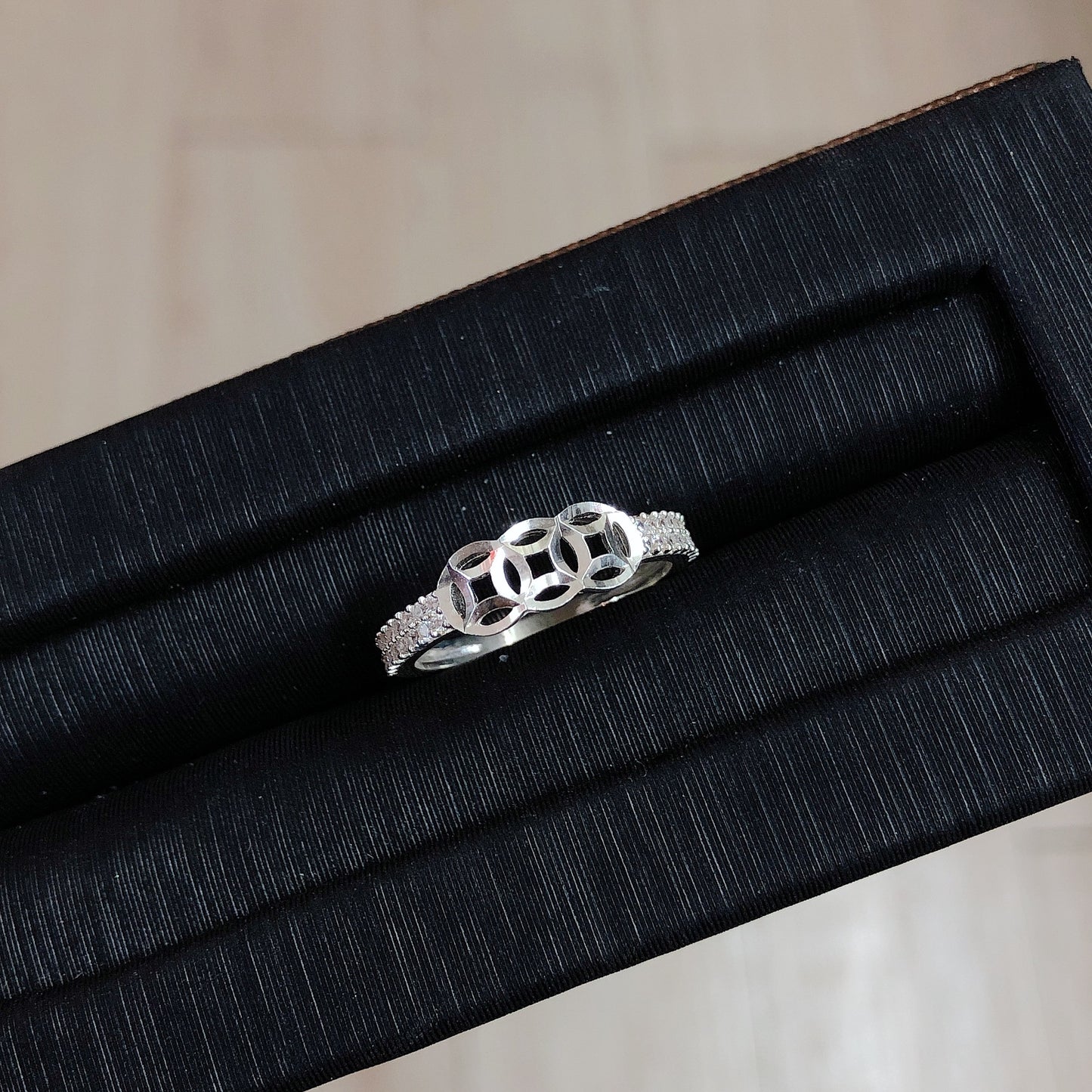 Nhẫn 3 Đồng Tiền Bản Đính Đá - Lucky Coin Silver Ring 1813NH