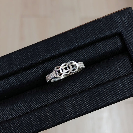 Nhẫn 3 Đồng Tiền Bản Đính Đá - Lucky Coin Silver Ring 1813NH