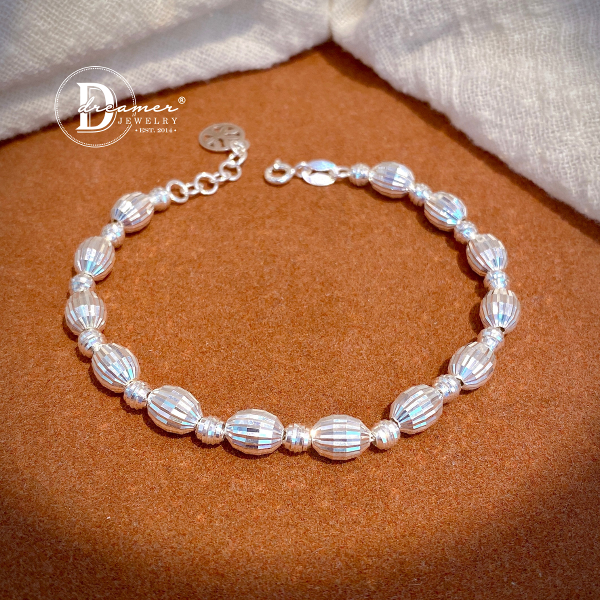 Lắc Tay Bi Bạc 925 Dáng Lu Thống Phay Khía Tài Lộc (Fluted Oval Barrel Beads)