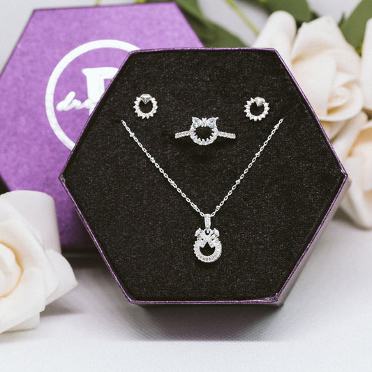 [Women's Day Gift] Bộ Trang Sức Bạc Cao Cấp 925 - Quà 20.10 - Bộ Trang Sức Nơ Đính đá