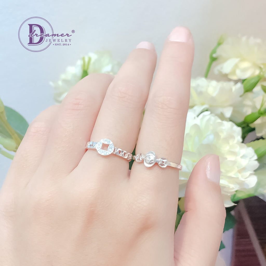 Nhẫn Kim Tiền - 1 Đồng Tiền đính đá bản xích móc máy - Lucky Coin Silver Ring 2745NH