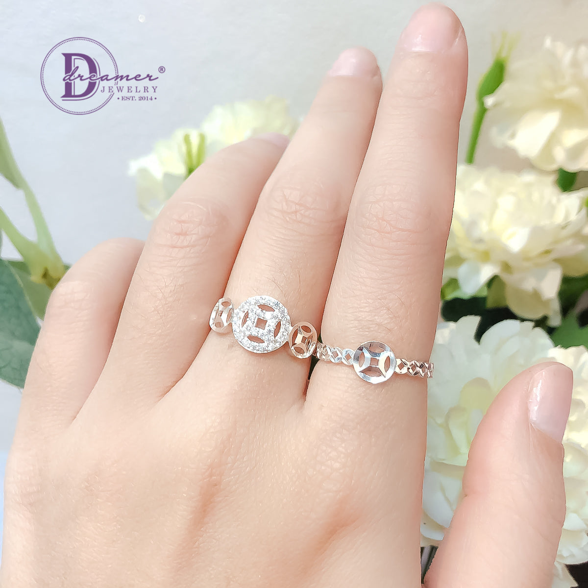 Nhẫn Kim Tiền - 1 Đồng Tiền To & Bản Đồng Tiền Nhỏ Móc Máy - Lucky Coin Silver Ring 2746NH