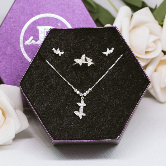 [Women's Day Gift] Bộ Trang Sức Bạc Cao Cấp 925 - Quà 20.10 - Bộ Trang Sức Bướm Đính đá