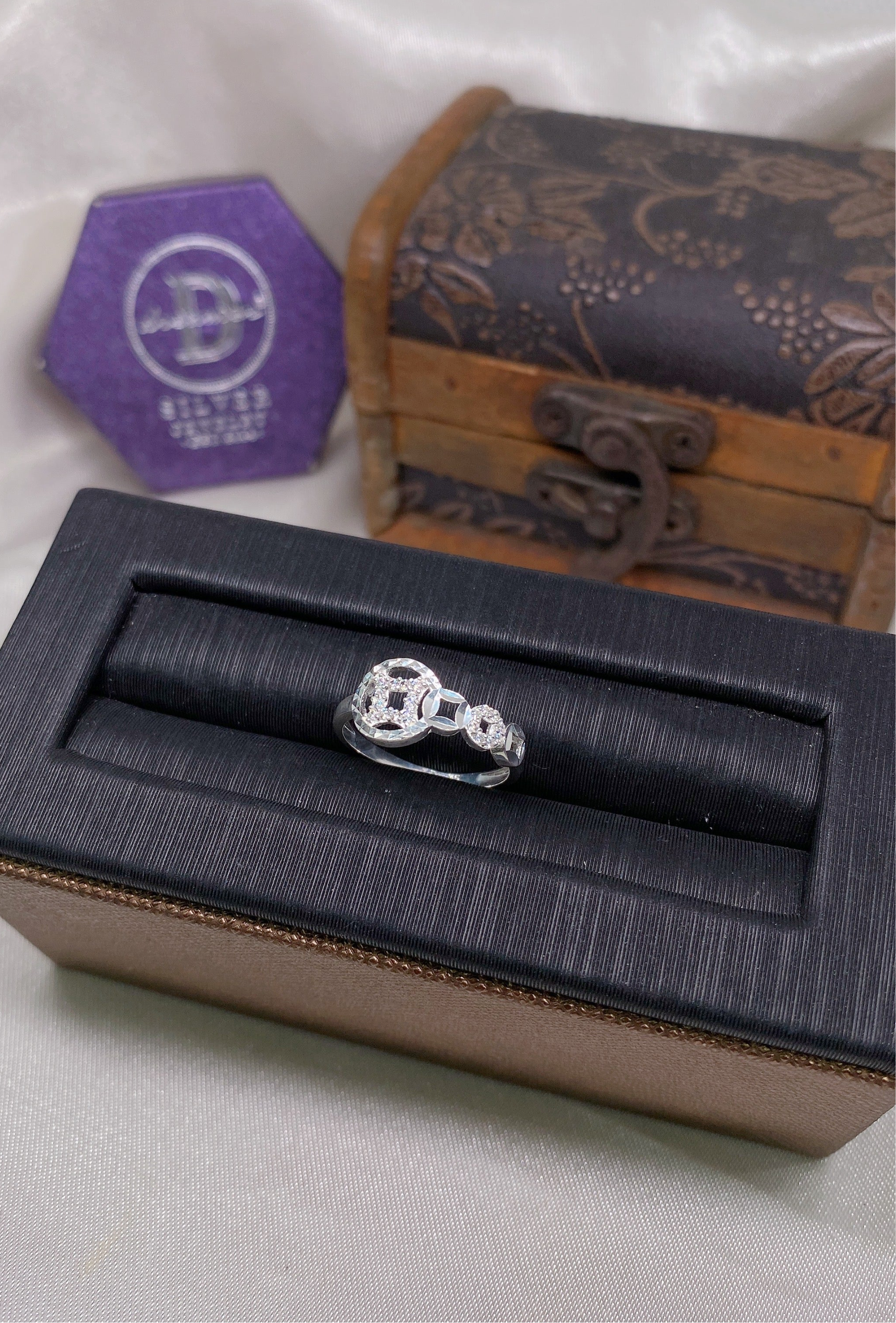 Nhẫn Kim Tiền - 2 Đồng Tiền Lớn Đính Đá & 3 Đồng Tiền Nhỏ - Silver Ring 2666NH