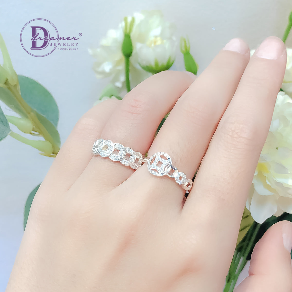Nhẫn Kim Tiền - 2 Đồng Tiền Lớn Đính Đá & 3 Đồng Tiền Nhỏ - Silver Ring 2666NH