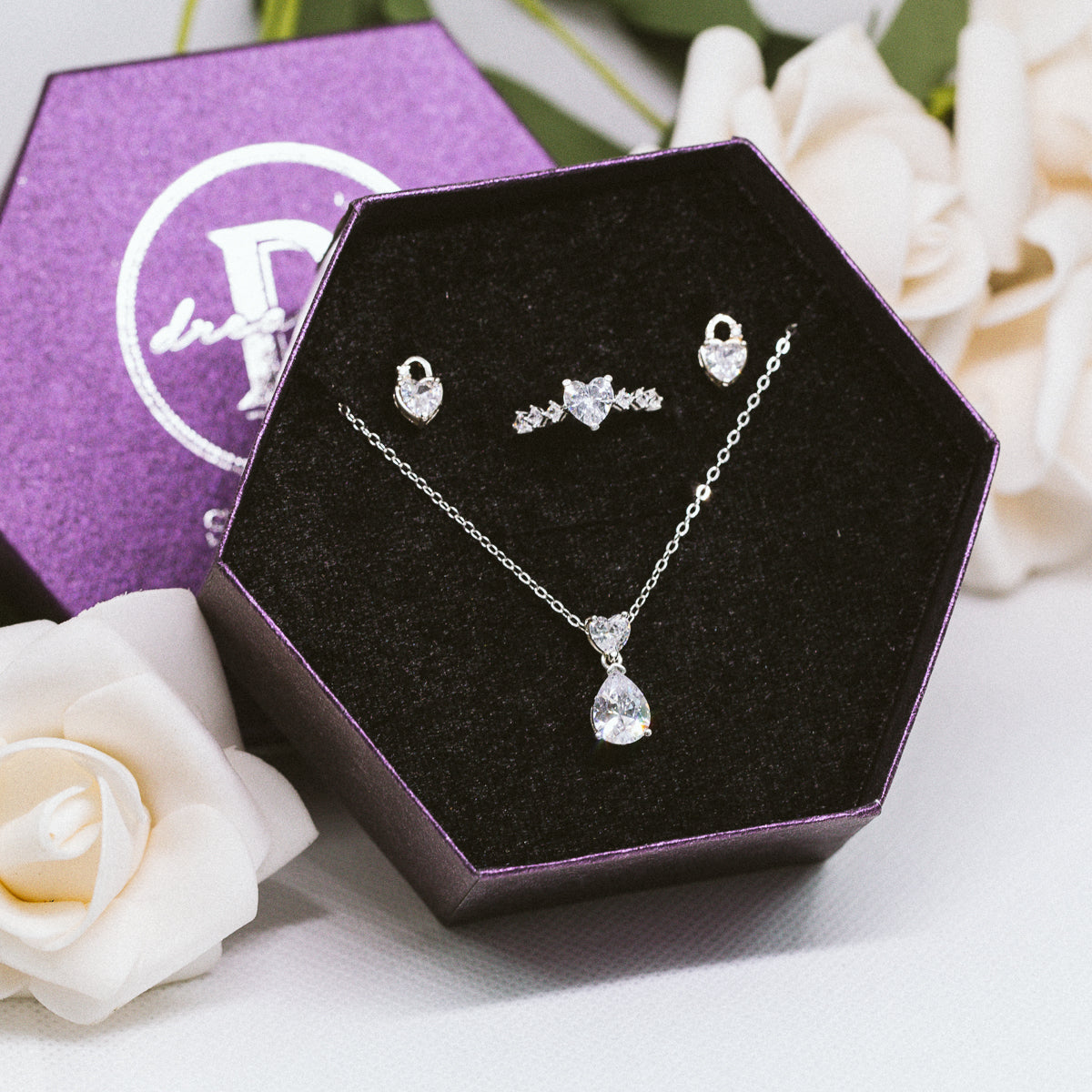 [Women's Day Gift] Bộ Trang Sức Bạc Cao Cấp 925 - Quà 20.10 - Bộ Trang Sức Đá Trái Tim