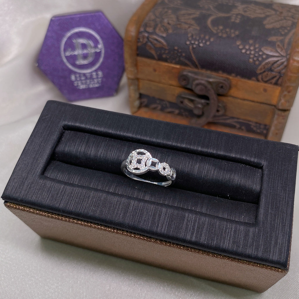 Nhẫn Kim Tiền - 2 Đồng Tiền Lớn Đính Đá & 3 Đồng Tiền Nhỏ - Silver Ring 2666NH
