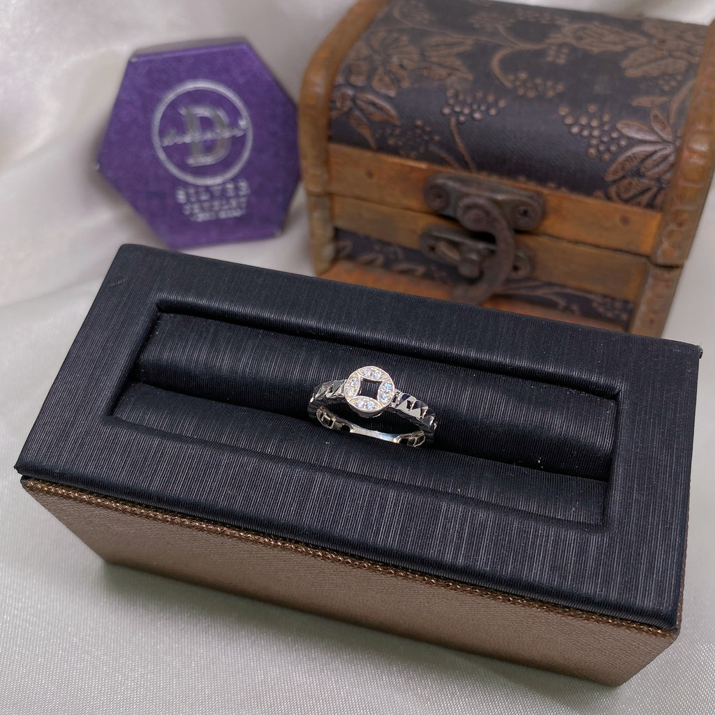 Nhẫn Kim Tiền - 1 Đồng Tiền đính đá bản xích móc máy - Lucky Coin Silver Ring 2745NH