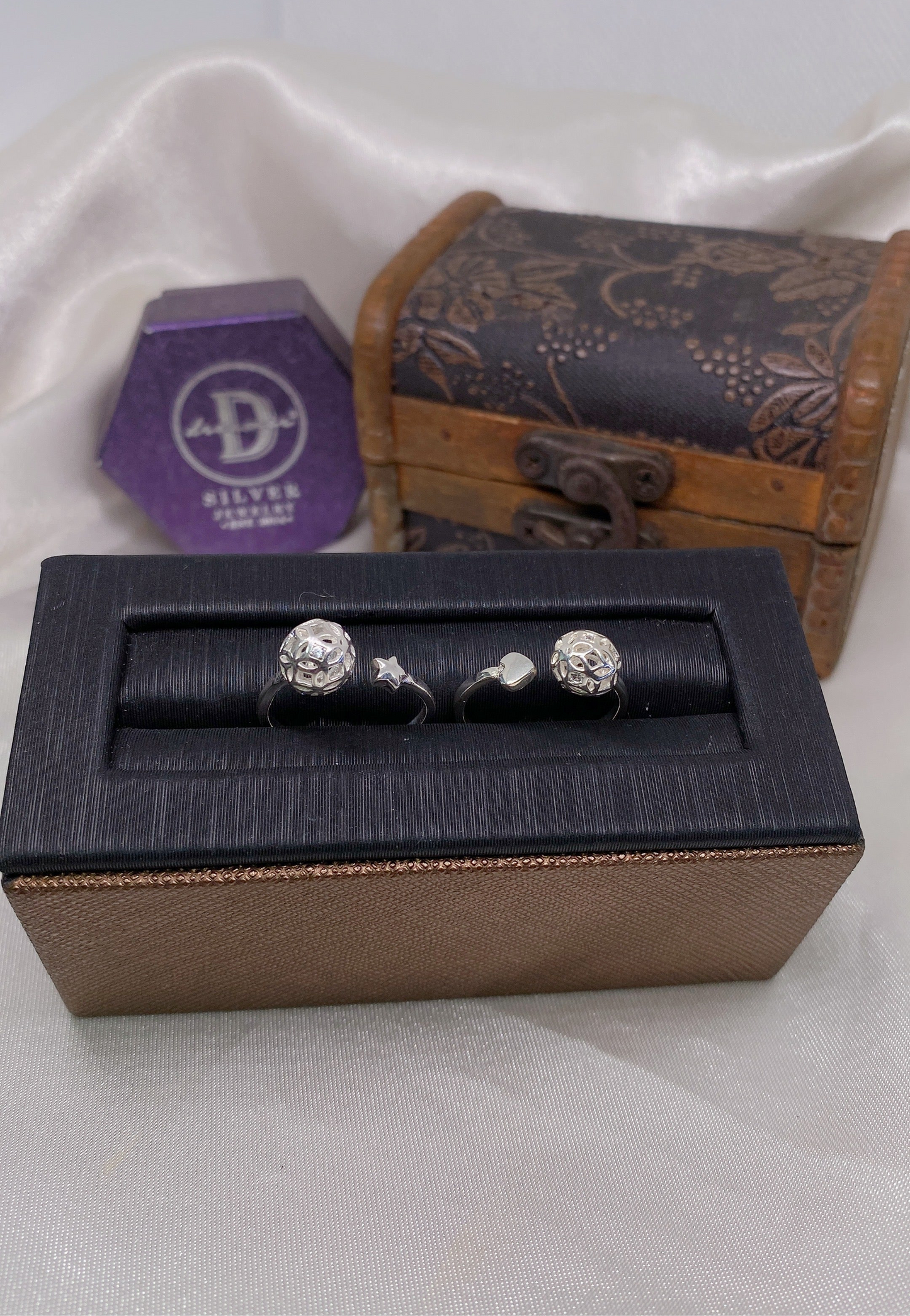 Nhẫn Freesize Trái Tim & Bi Đồng Tiền - Heart/Star & Coin Ball Silver Ring 380NT