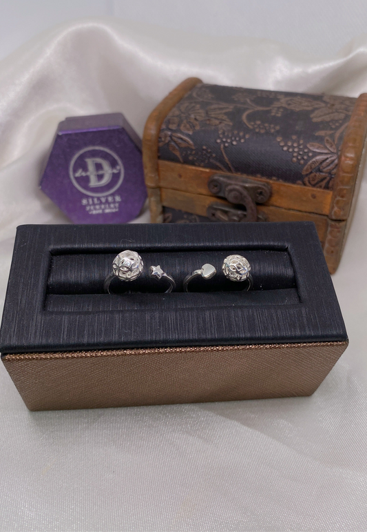 Nhẫn Freesize Trái Tim & Bi Đồng Tiền - Heart/Star & Coin Ball Silver Ring 380NT