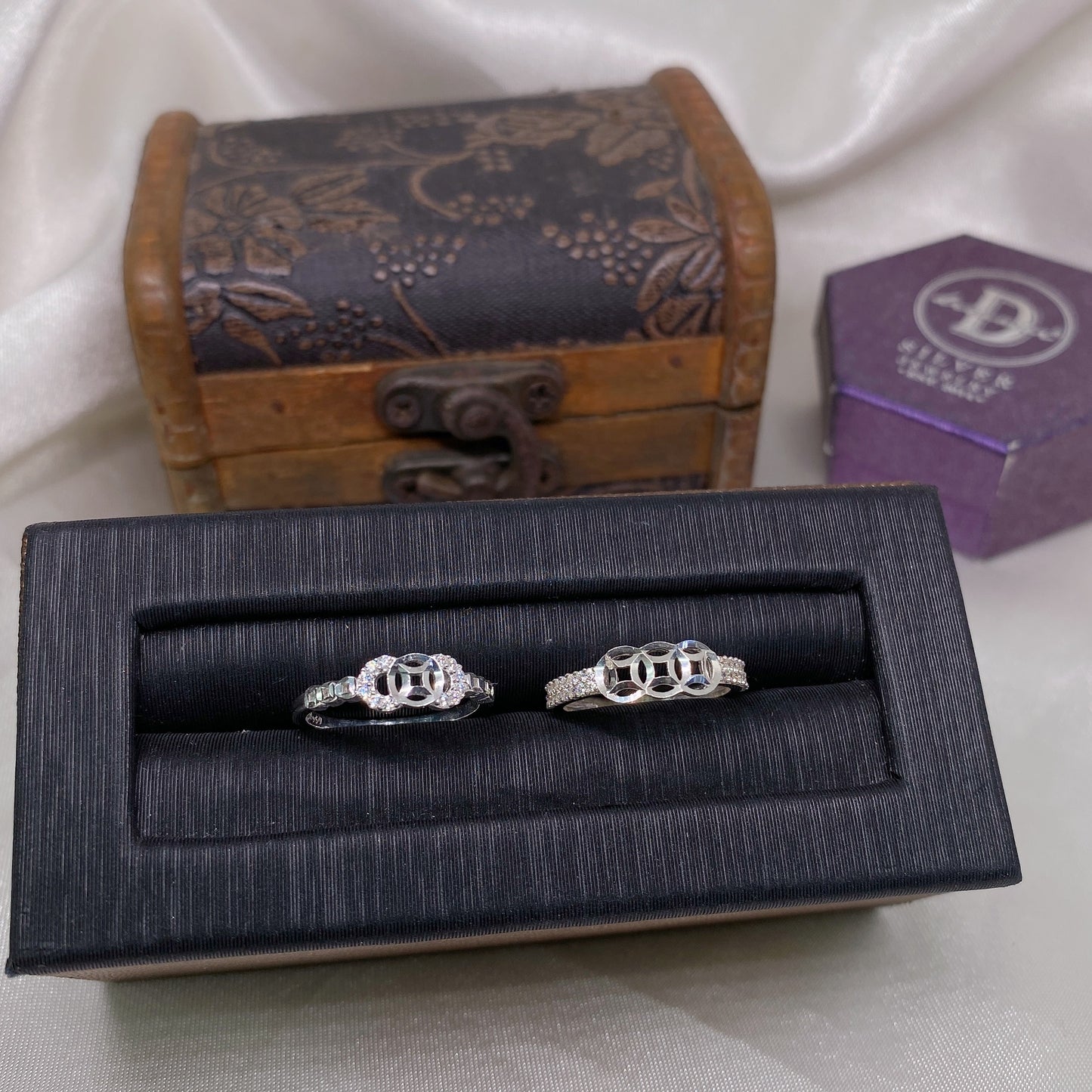 Nhẫn 3 Đồng Tiền Bản Đính Đá - Lucky Coin Silver Ring 1813NH