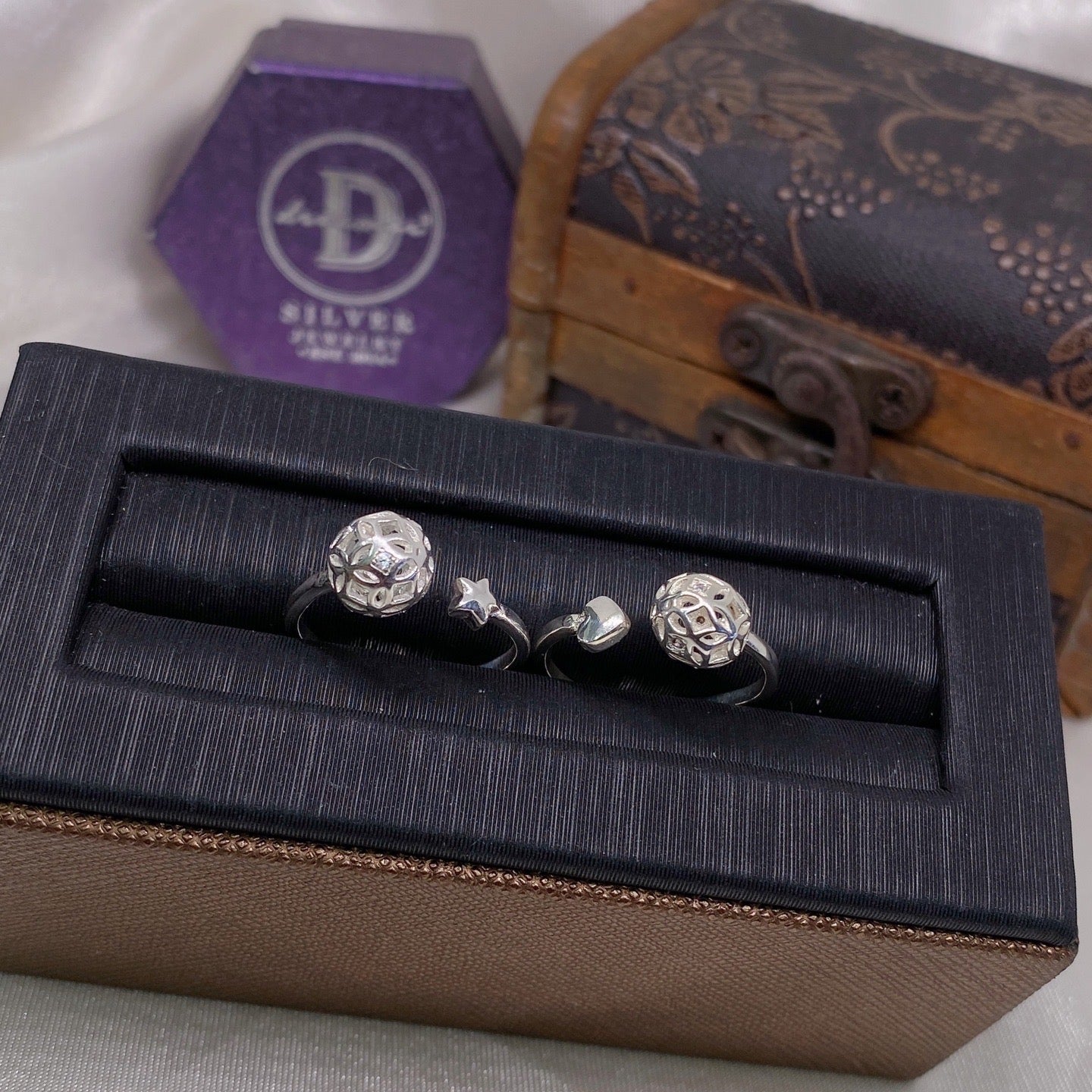 Nhẫn Freesize Trái Tim & Bi Đồng Tiền - Heart/Star & Coin Ball Silver Ring 380NT