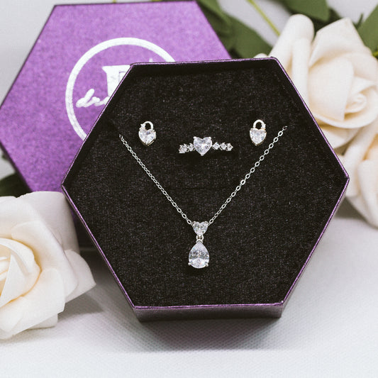 [Women's Day Gift] Bộ Trang Sức Bạc Cao Cấp 925 - Quà 20.10 - Bộ Trang Sức Đá Trái Tim