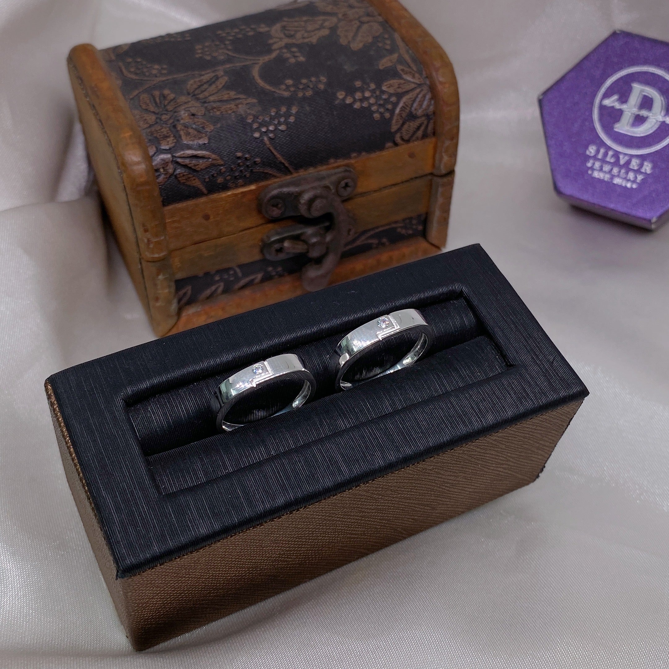 Nhẫn Cặp Square Maze & Đá CZ 2li - Sterling Silver Couple Rings 2551NH
