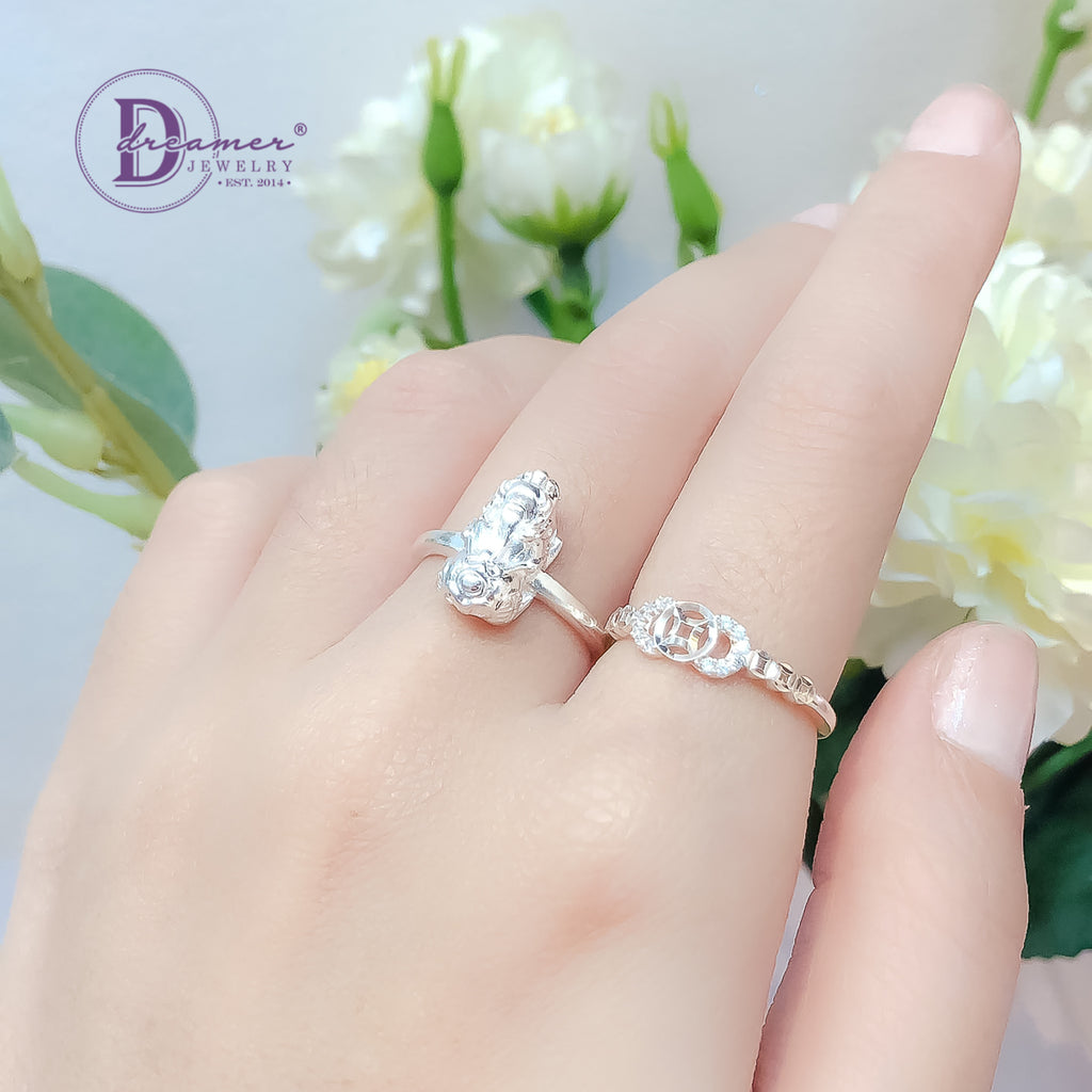 Nhẫn Kim Tiền 3 Đồng Tiền & 6 Đồng Tiền Móc Máy Nhỏ - Silver Ring 2641NH