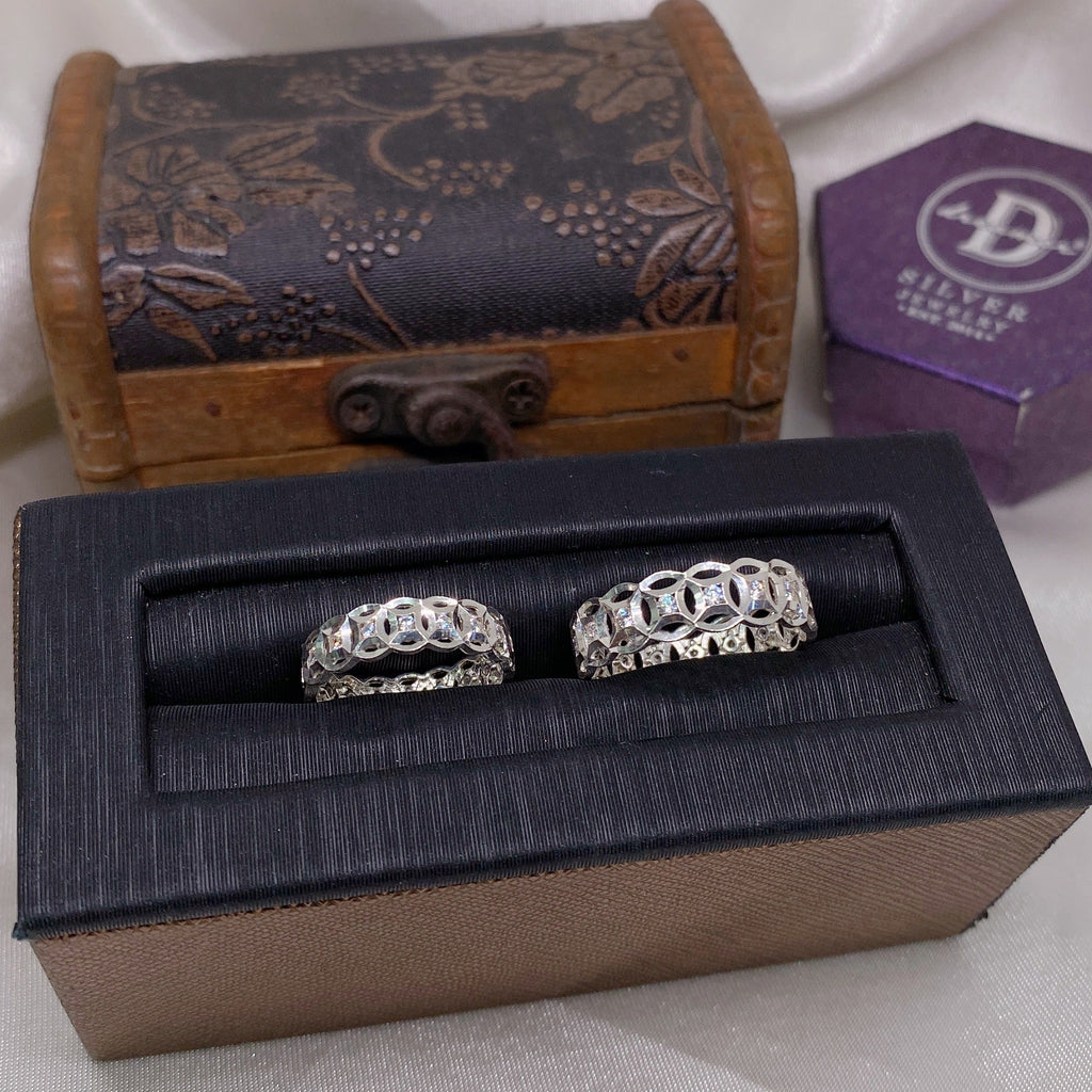 Nhẫn Kim Tiền Bản Móc Máy Đính 1 Viên Đá - Silver Ring 2659NH