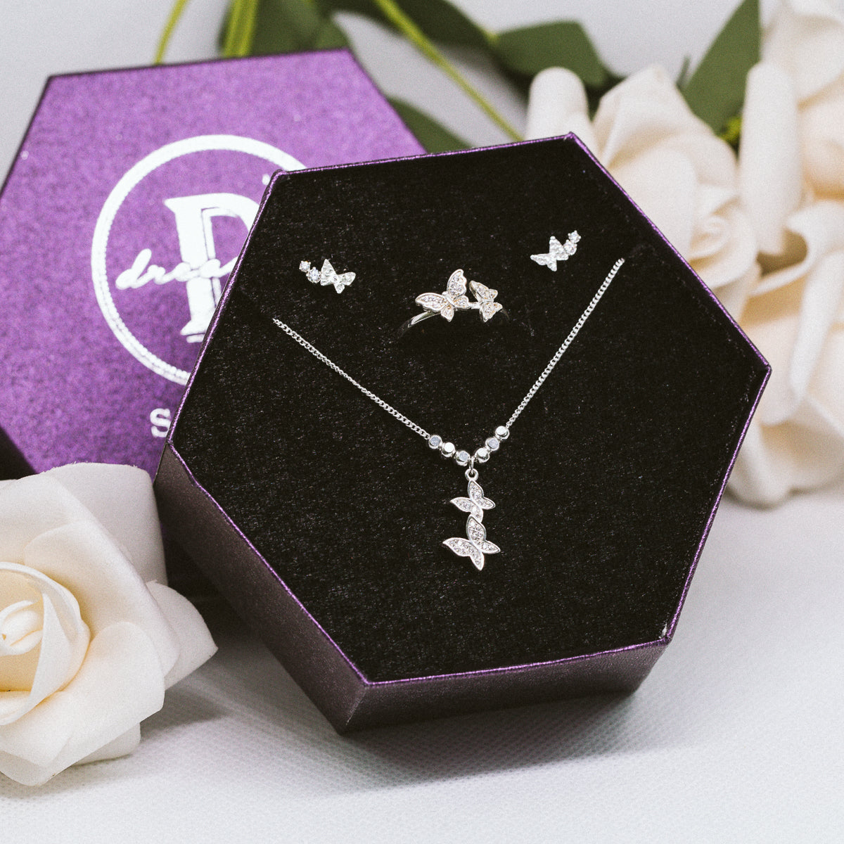 [Women's Day Gift] Bộ Trang Sức Bạc Cao Cấp 925 - Quà 20.10 - Bộ Trang Sức Bướm Đính đá