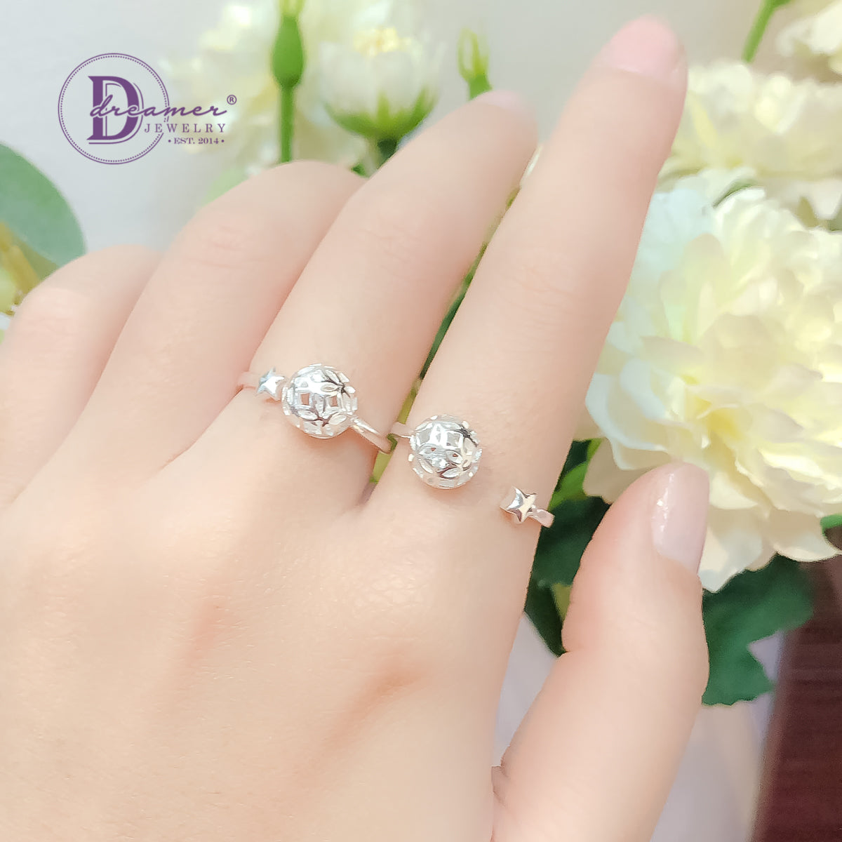 Nhẫn Freesize Trái Tim & Bi Đồng Tiền - Heart/Star & Coin Ball Silver Ring 380NT