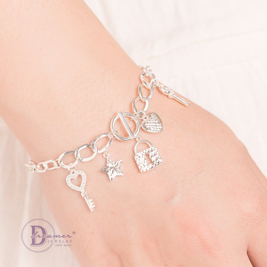 Lắc Tay Xích Khoá Cài Chloe - Trái Tim Chìa Khoá Ổ Khoá - Love Heart Chain Silver Bracelet