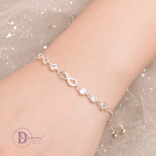 Vòng Tay Dây Rút Vô Cực & 6 Viên Đá CZ - Infinity Freesize Silver Bracelet