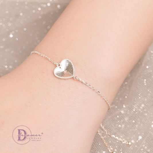 Vòng Tay Dây Rút Trái Tim Móc Máy Dây Xích - Heart Freesize Silver Bracelet