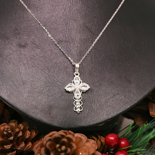 Dây Chuyền Thánh Giá Kiểu Cỏ 4 Lá Đính Đá - Cross Silver Pendant Necklace