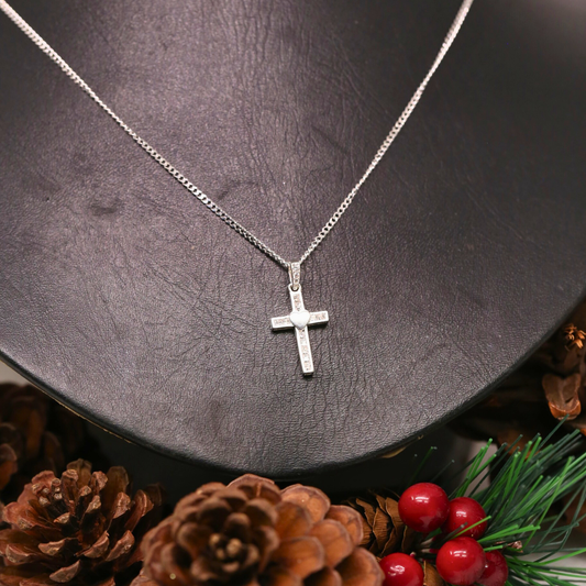 Dây Chuyền Thánh Giá & Trái Tim - Sparkling Cross Silver Pendant Necklace