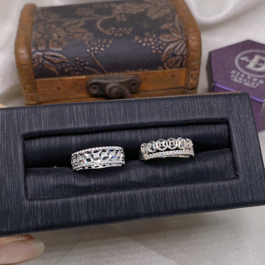 Nhẫn Kim Tiền 1 Line Đá CZ & Line Đồng Tiền Móc Máy (Bản 6mm) - Lucky Coin Silver Ring 2661NH