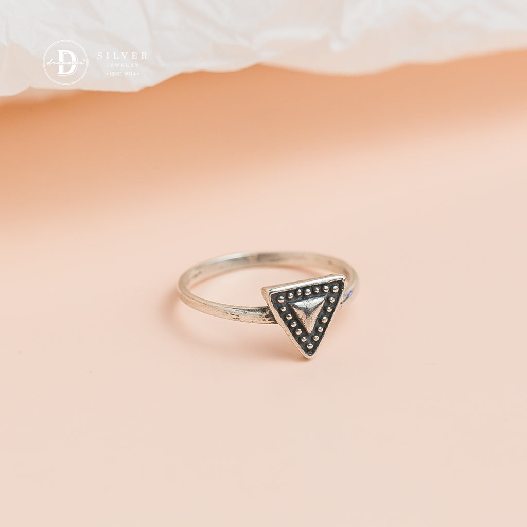 Black Oxidized Triangle Ring - Sterling Silver Ring - 1711NT