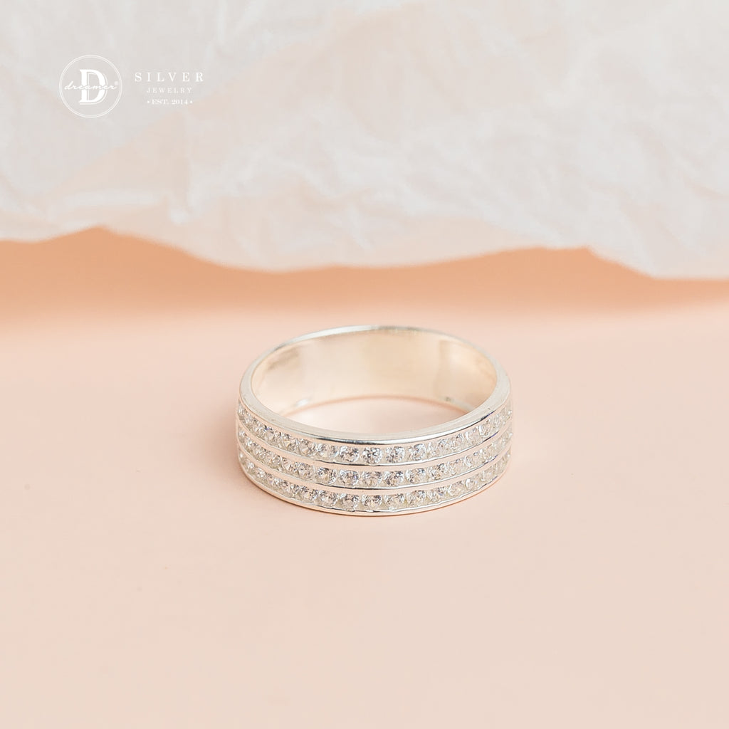 Triple Lines Ring - Cubic Zirconia Stone Lines - 2633NH