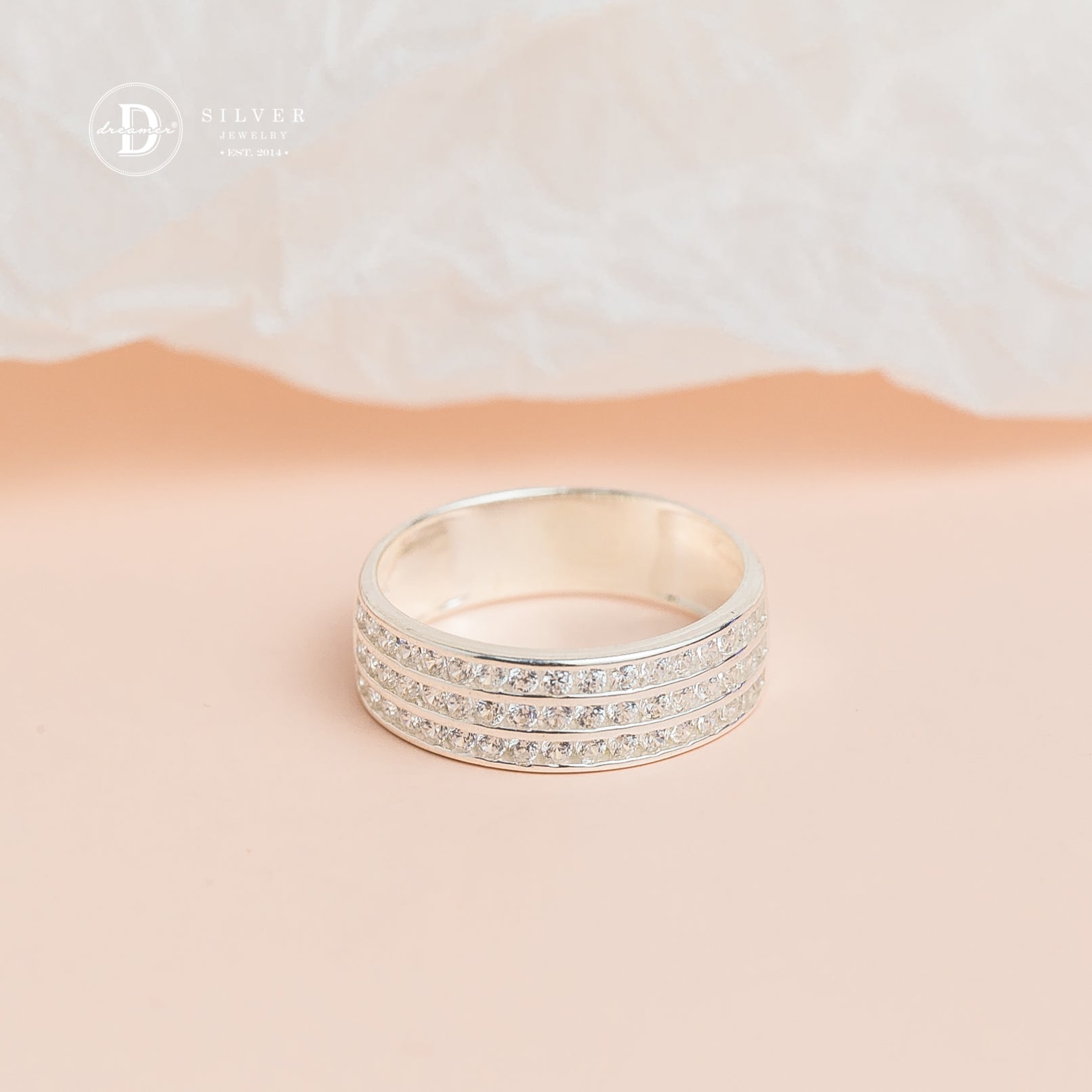 Triple Lines Ring - Cubic Zirconia Stone Lines - 2633NH