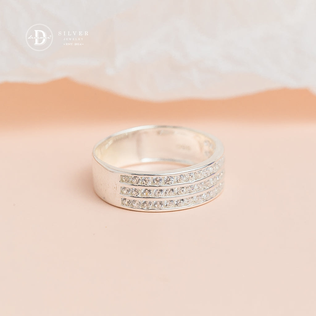 Triple Lines Ring - Cubic Zirconia Stone Lines - 2633NH