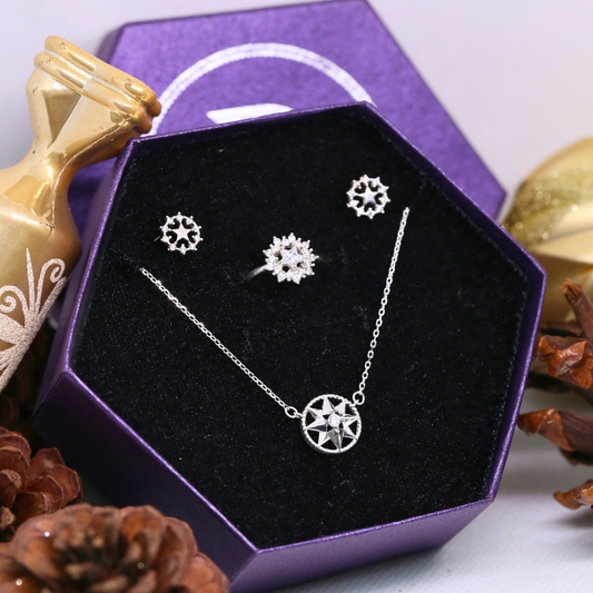 Set Trang Sức Kiểu Ngôi Sao Đính Đá Lấp Lánh 🌟 Bộ Trang Sức Bạc Cao Cấp 925 💜