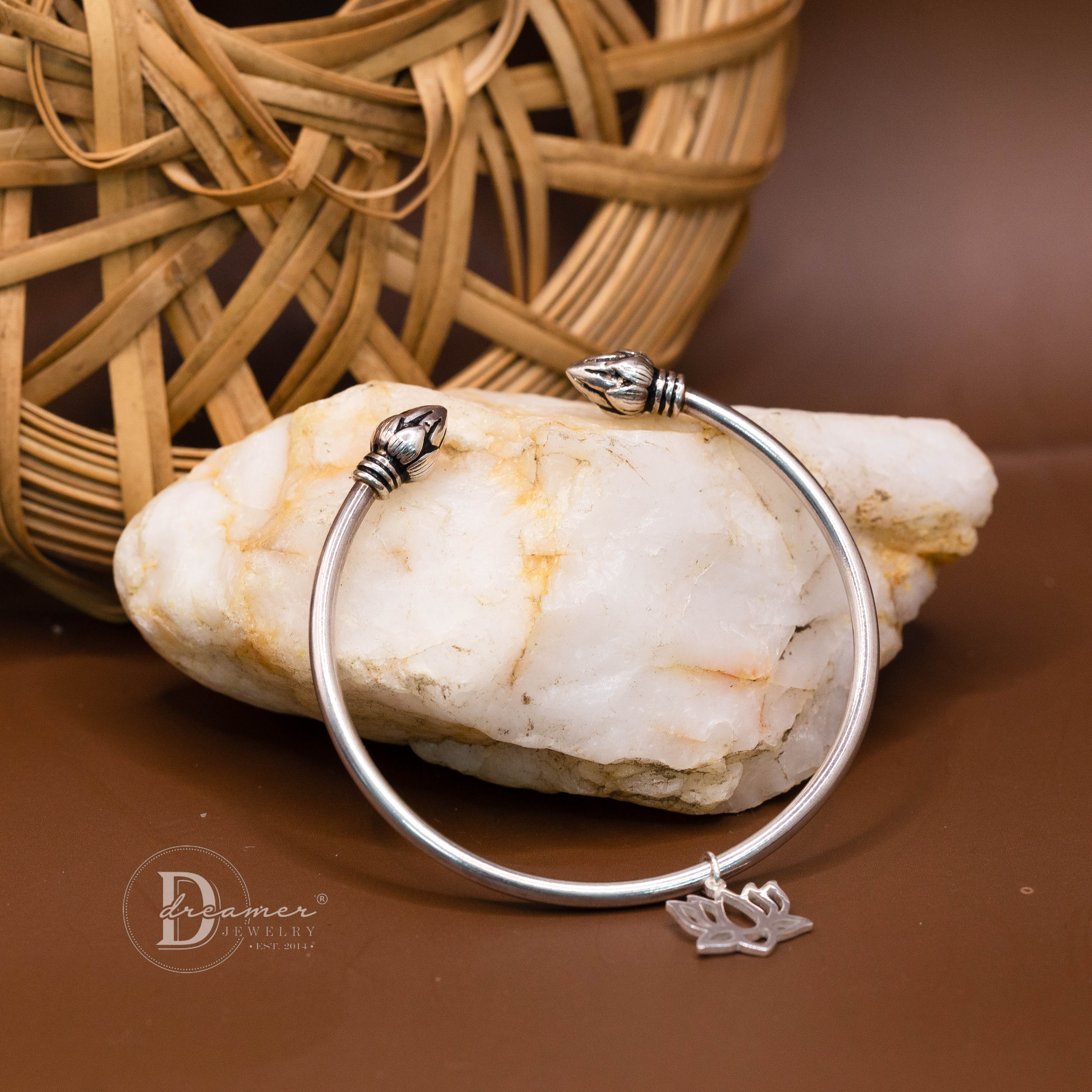 Vietnamese Lotus Bud Small Silver Bangle