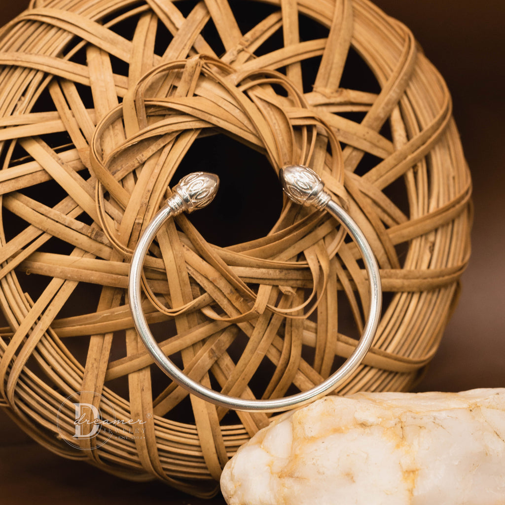 Large Lotus Bud Silver Bangle – Customizable Charm Clasp 925 Silver