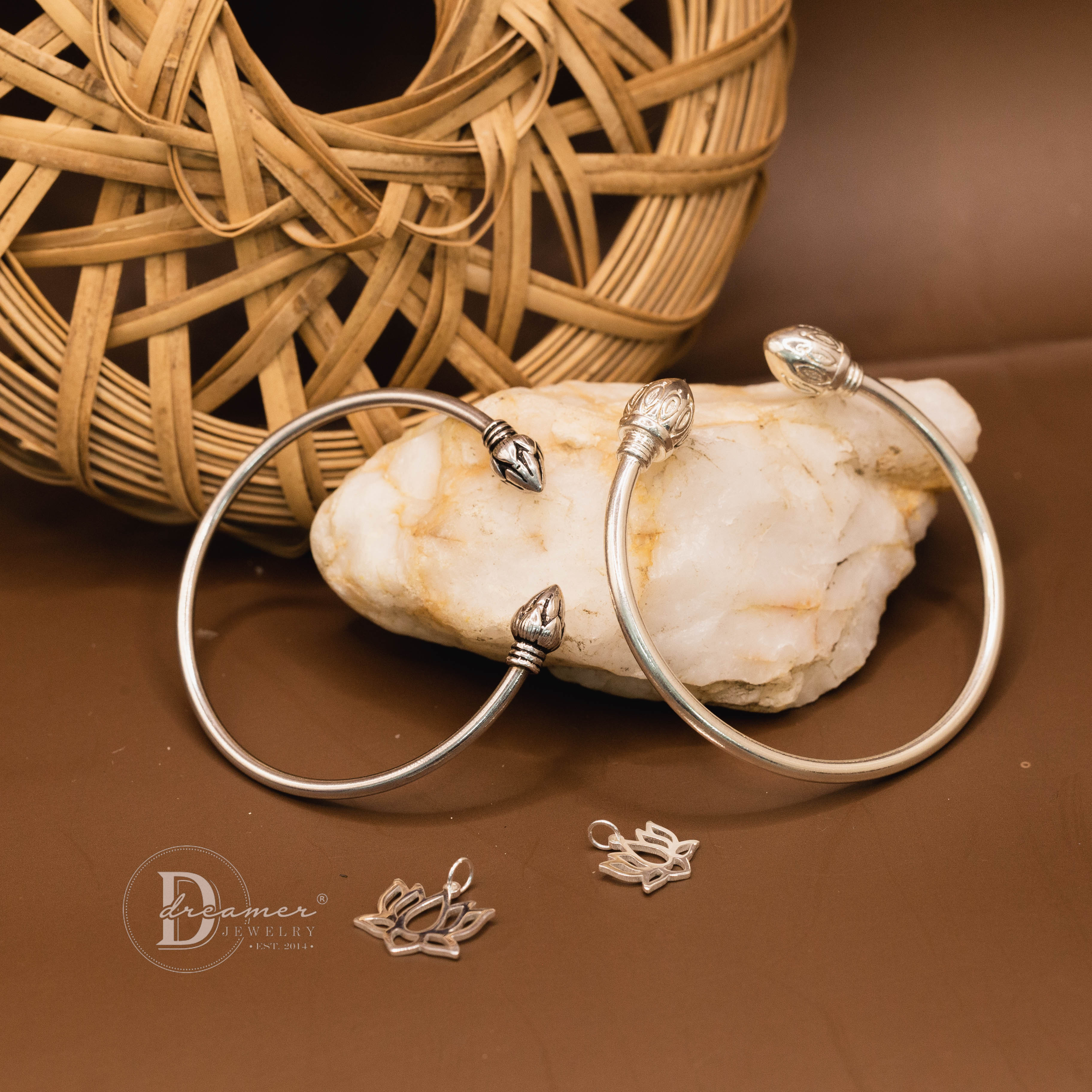 Vietnamese Lotus Bud Small Silver Bangle