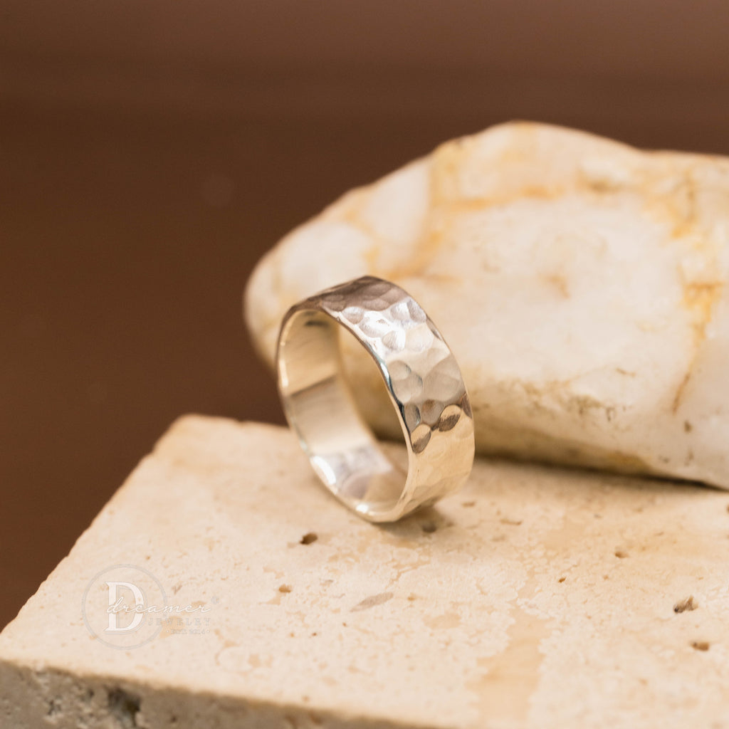 Nhẫn Bạc Vân Búa Đập Thủ Công Nhiều Bản Dày – Nhẫn Unisex Tối Giản