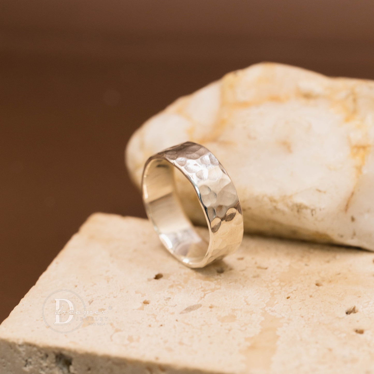 Minimal Handmade Round Hammered Silver Band Ring – Unique Raw Unisex Ring