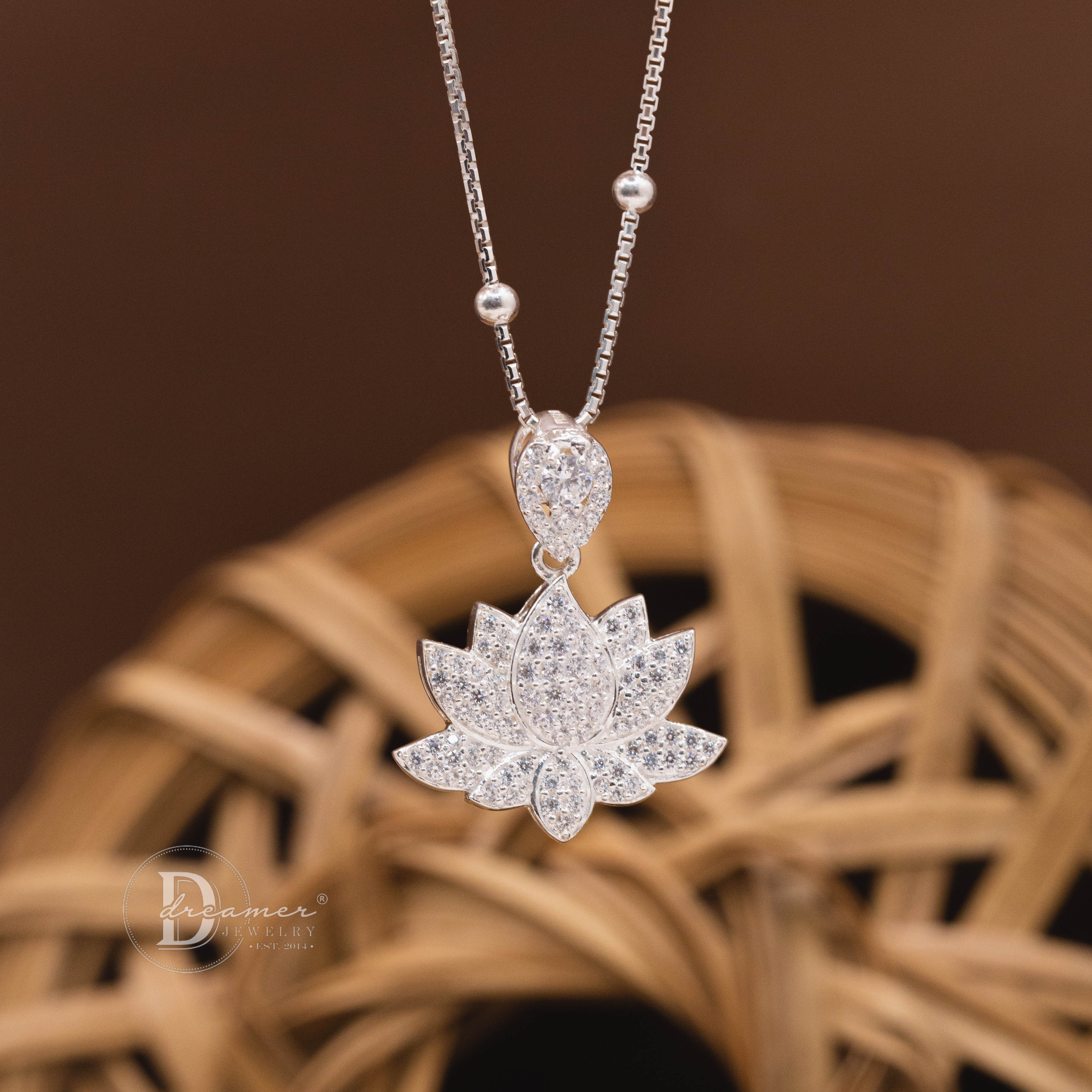 Sparkling Lotus 925 Silver Pendant Necklace - Cubic Zirconia Edition