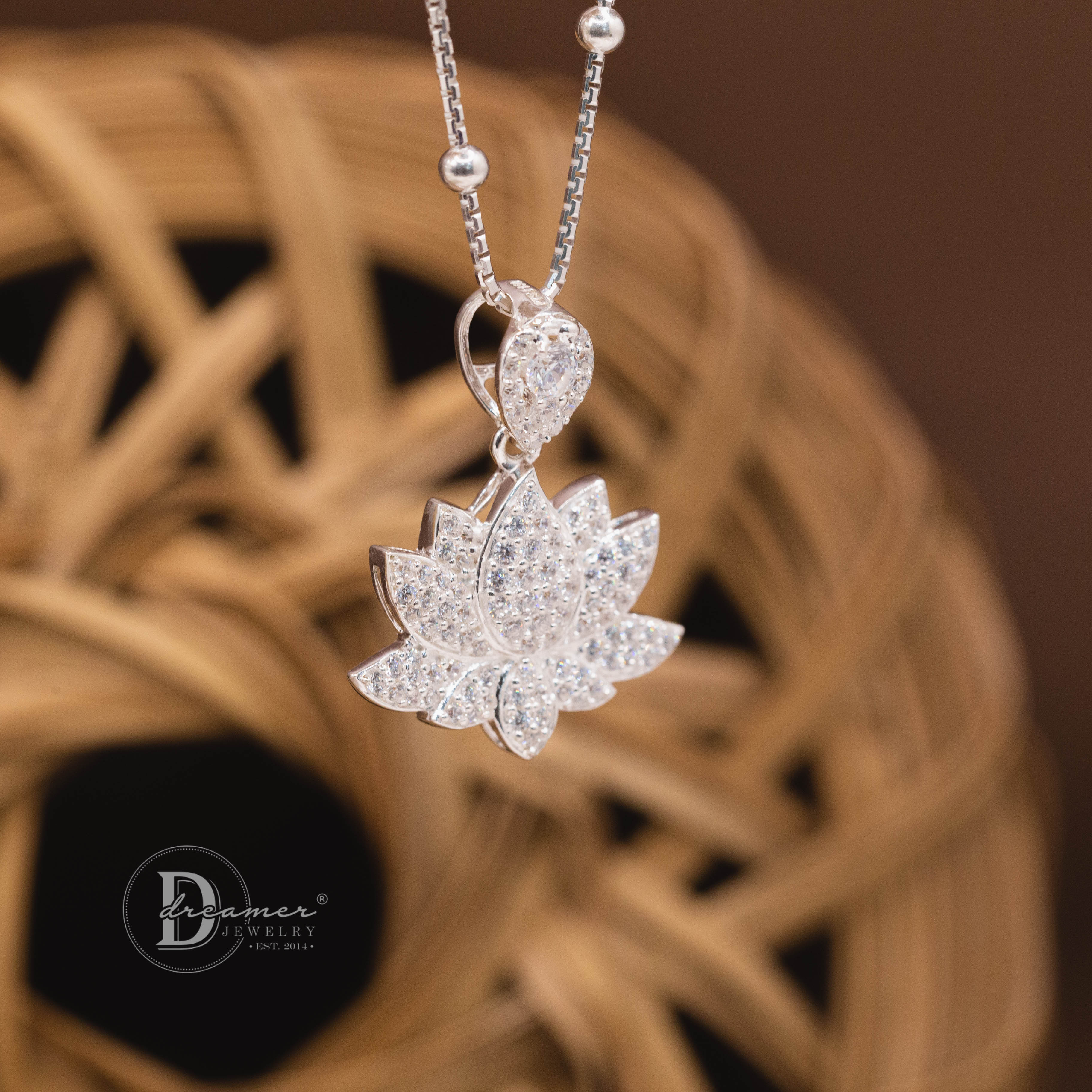 Sparkling Lotus 925 Silver Pendant Necklace - Cubic Zirconia Edition