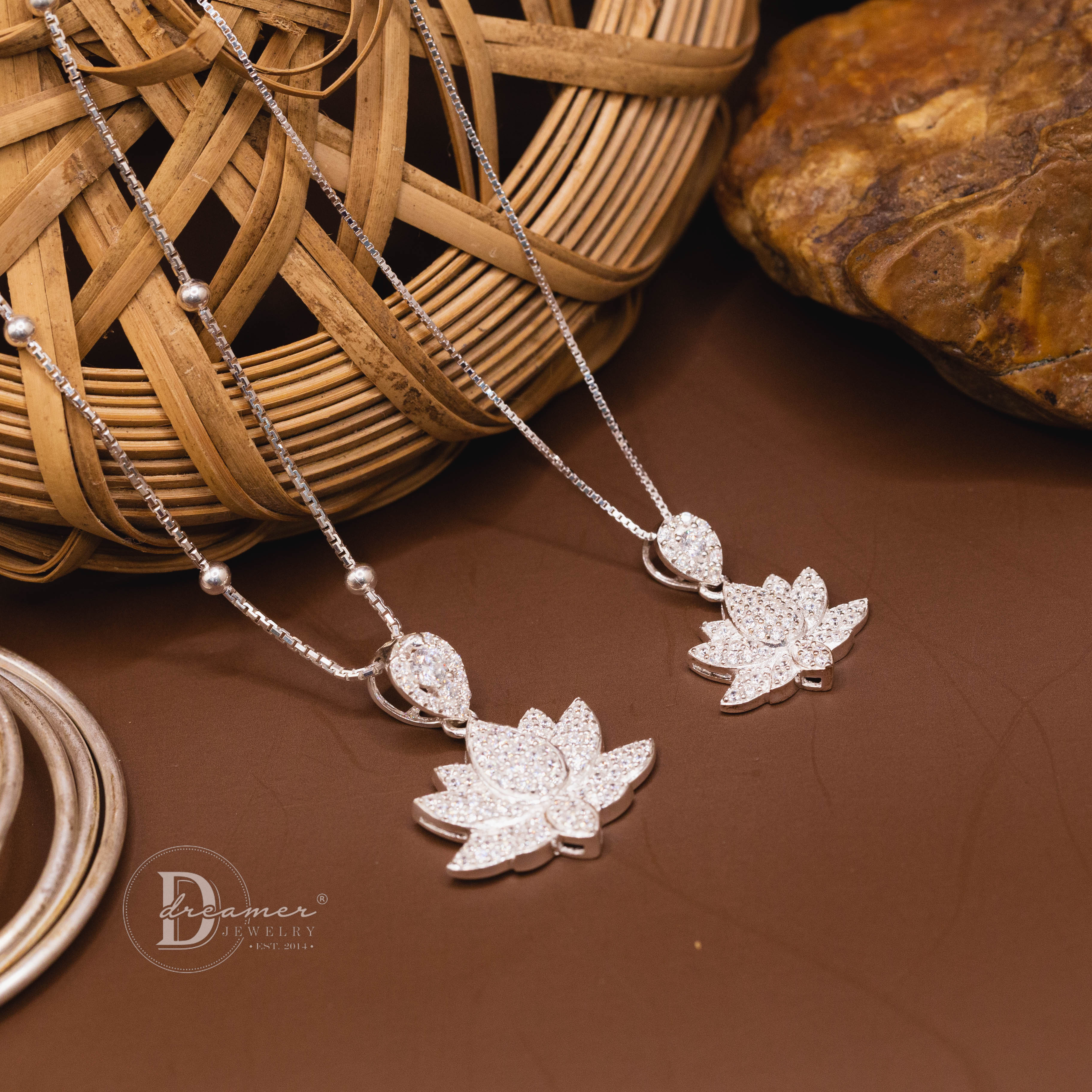 Sparkling Lotus 925 Silver Pendant Necklace - Cubic Zirconia Edition